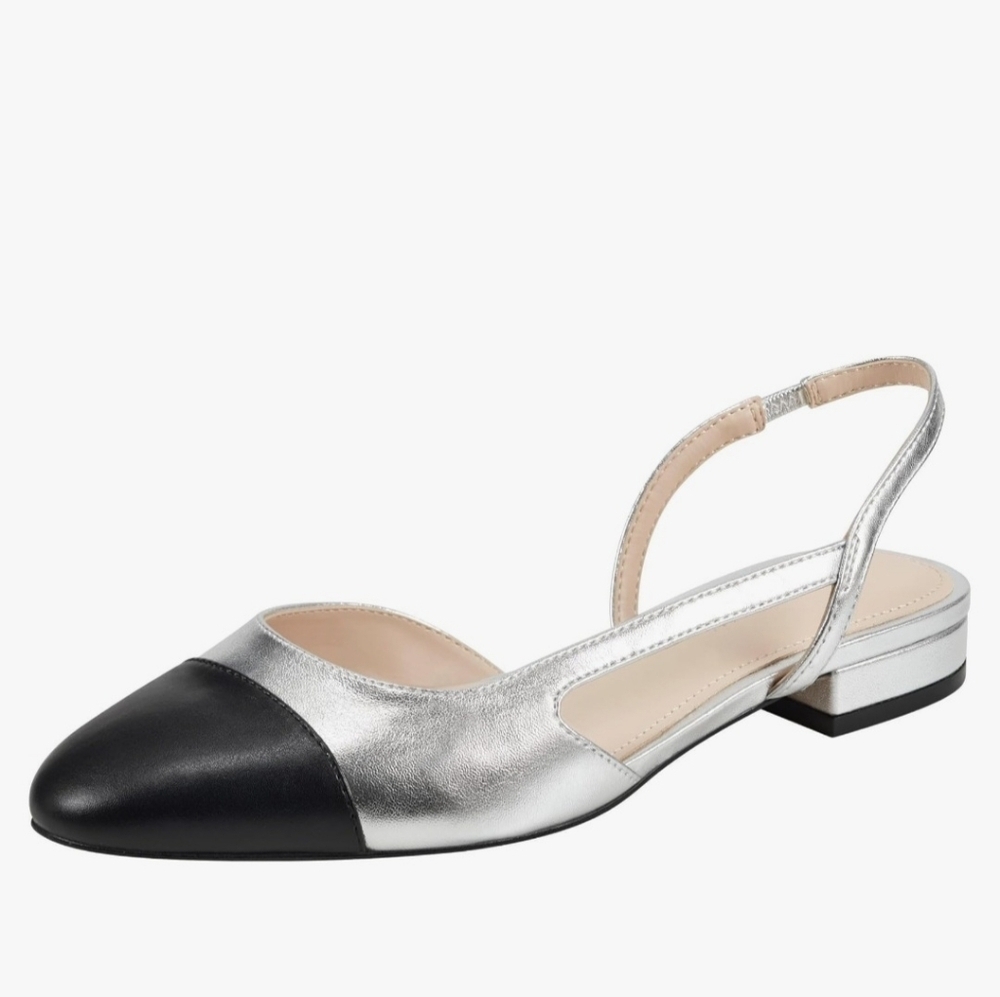 Marc Fisher Silver and Black Women's Slingback Flats